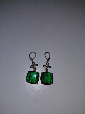 Green Gemstone Gold-Tone Drop Earrings for Women